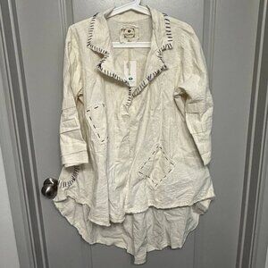 NAMSAR L/XL Linen Crewel Jacket NWT Cream Embroidered Hi-Low